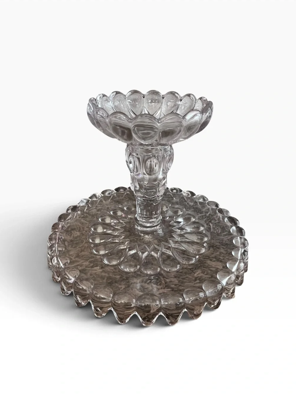 Antique 1889 EAPG Glass Pedestal Cake Stand Job's Tears Pattern 7.5”H 10”D VGC